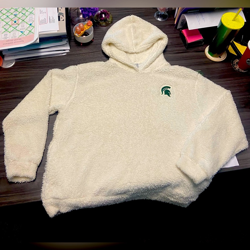 Women’s Cream Michigan State Spartans Sherpa Pullover